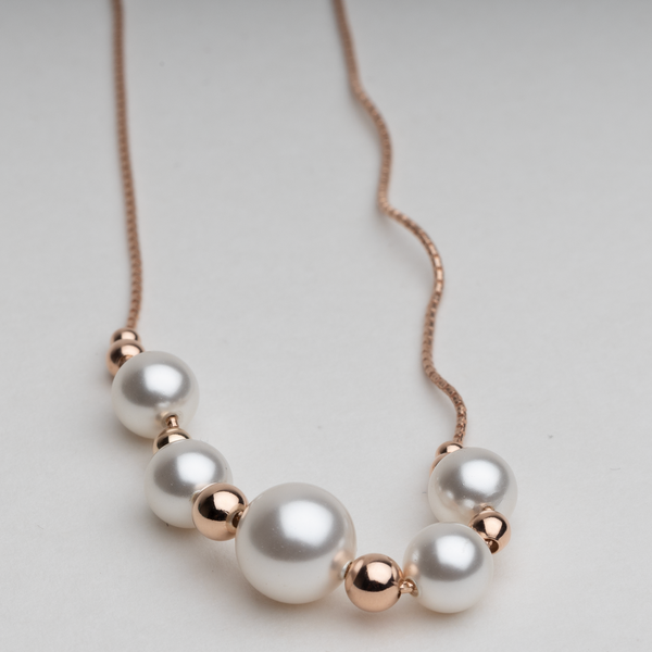 Blisse Allure Sterling Silver Pearl Necklace in Rose Gold Finish