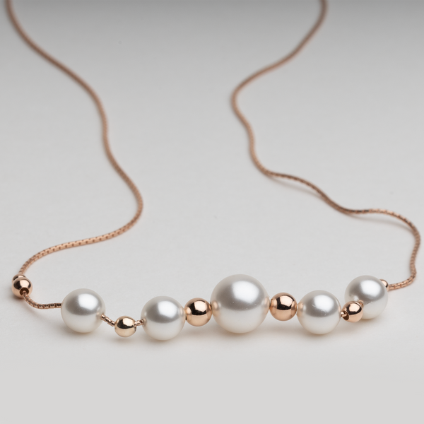 Blisse Allure Sterling Silver Pearl Necklace in Rose Gold Finish