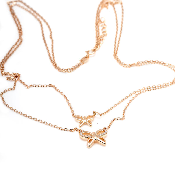 Blisse Allure 925 Sterling Silver Rose Gold Butterfly Layered Necklace