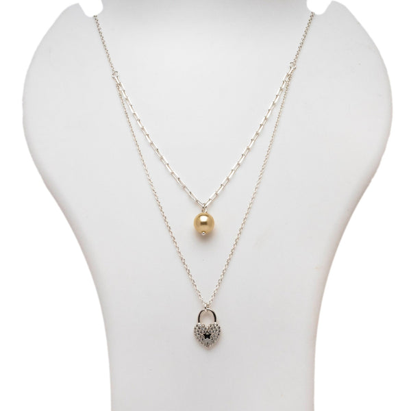 Blisse Allure 925 Sterling Silver Layered Necklace with Heart Shaped Pendant and Pearl drop
