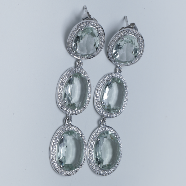 Blisse Allure 925 Sterling Silver Sea Green Amethyst Cz Dangler Earrings For Women