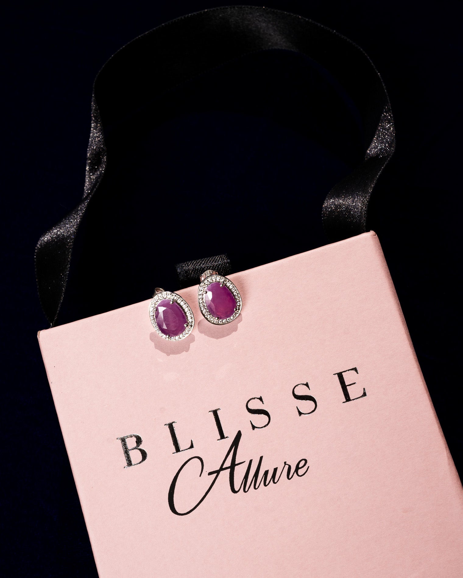 Blisse Allure 925 Sterling Pink Ruby Semi Precious Silver Stud Earrings