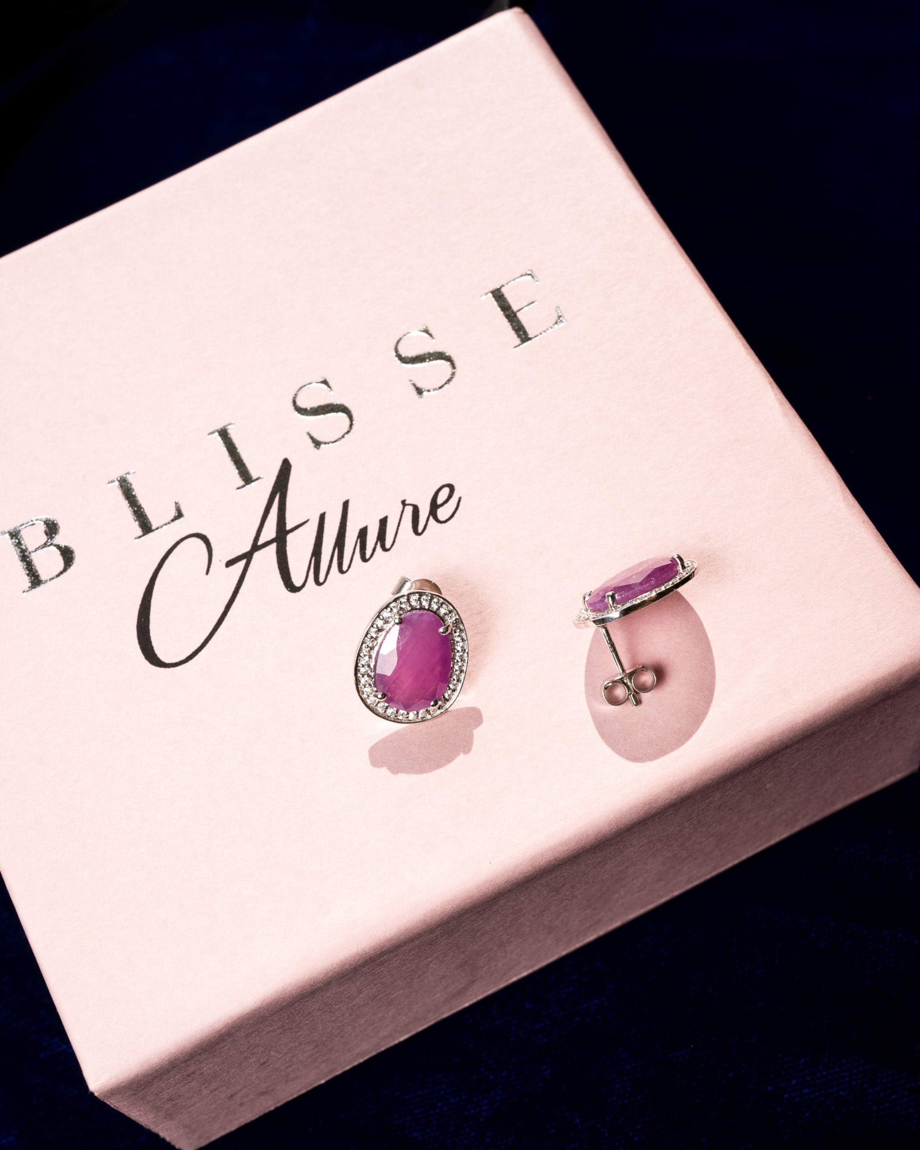 Blisse Allure 925 Sterling Pink Ruby Semi Precious Silver Stud Earrings