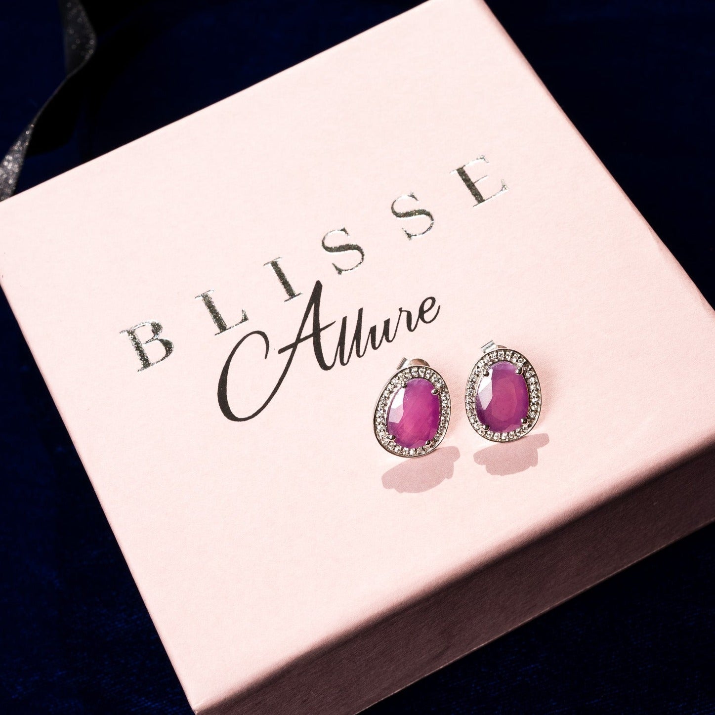 Blisse Allure 925 Sterling Pink Ruby Semi Precious Silver Stud Earrings