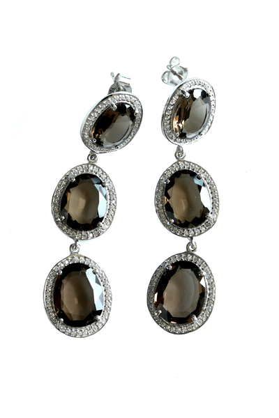 Blisse Allure 925 Sterling Silver Smoky Quartz Cz Dangler Earrings For Women