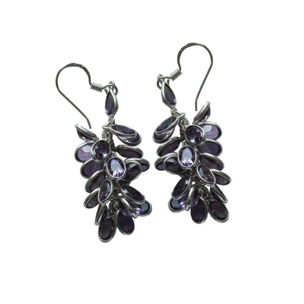 Blisse Allure 925 Sterling Amethyst Bunch Drop Design Silver Earrings For Women