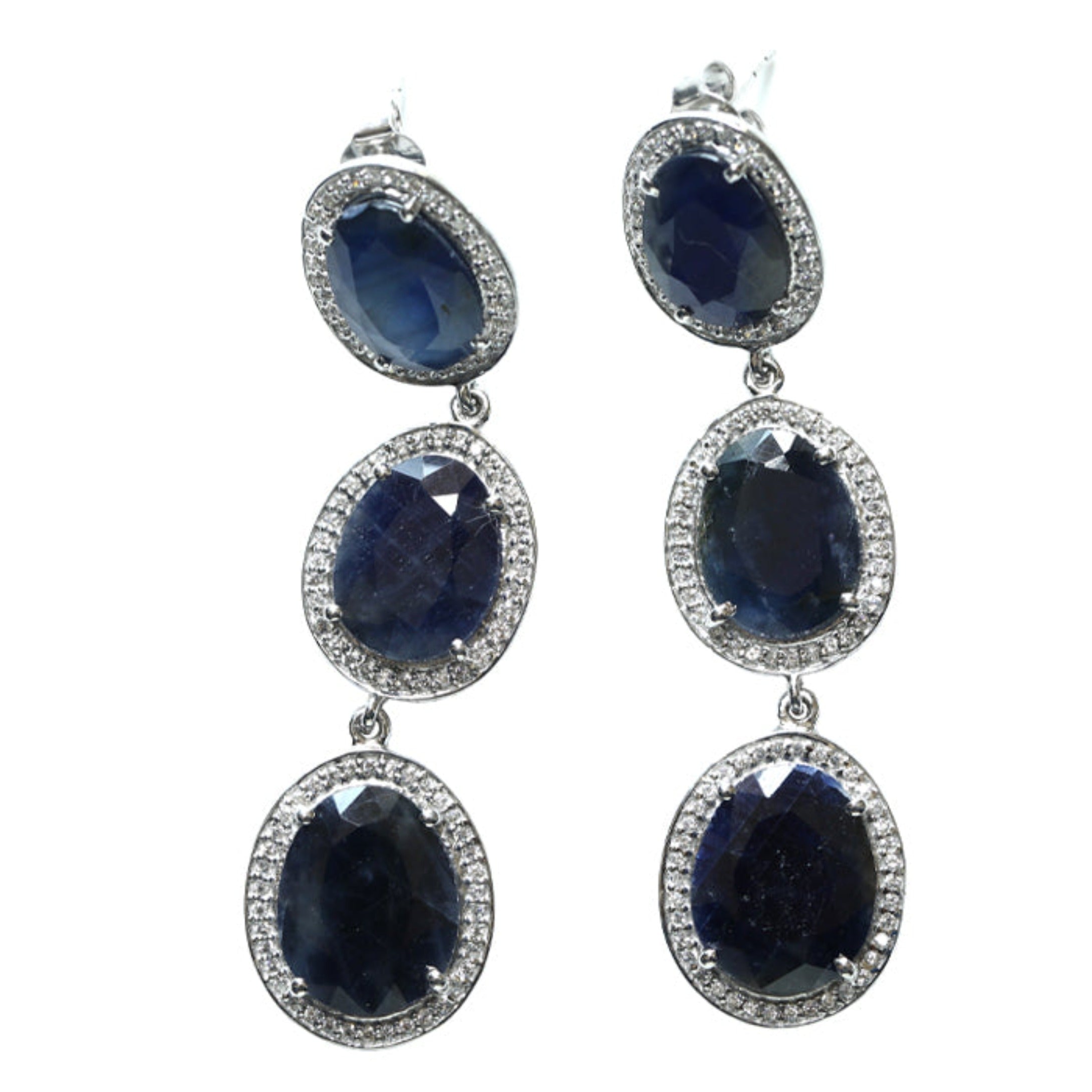 Blisse Allure 925 Sterling Silver Blue Sapphire Cz Dangler Earrings For Women