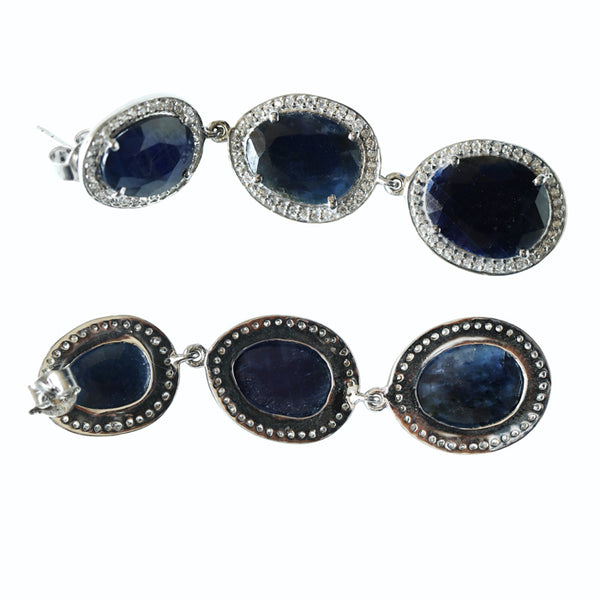 Blisse Allure 925 Sterling Silver Blue Sapphire Cz Dangler Earrings For Women