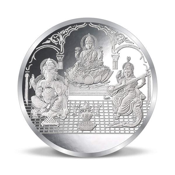 BLISSE ALLURE 999 GANESHA LAKSHMI AND SARASWATI JI SILVER COIN 10 GM