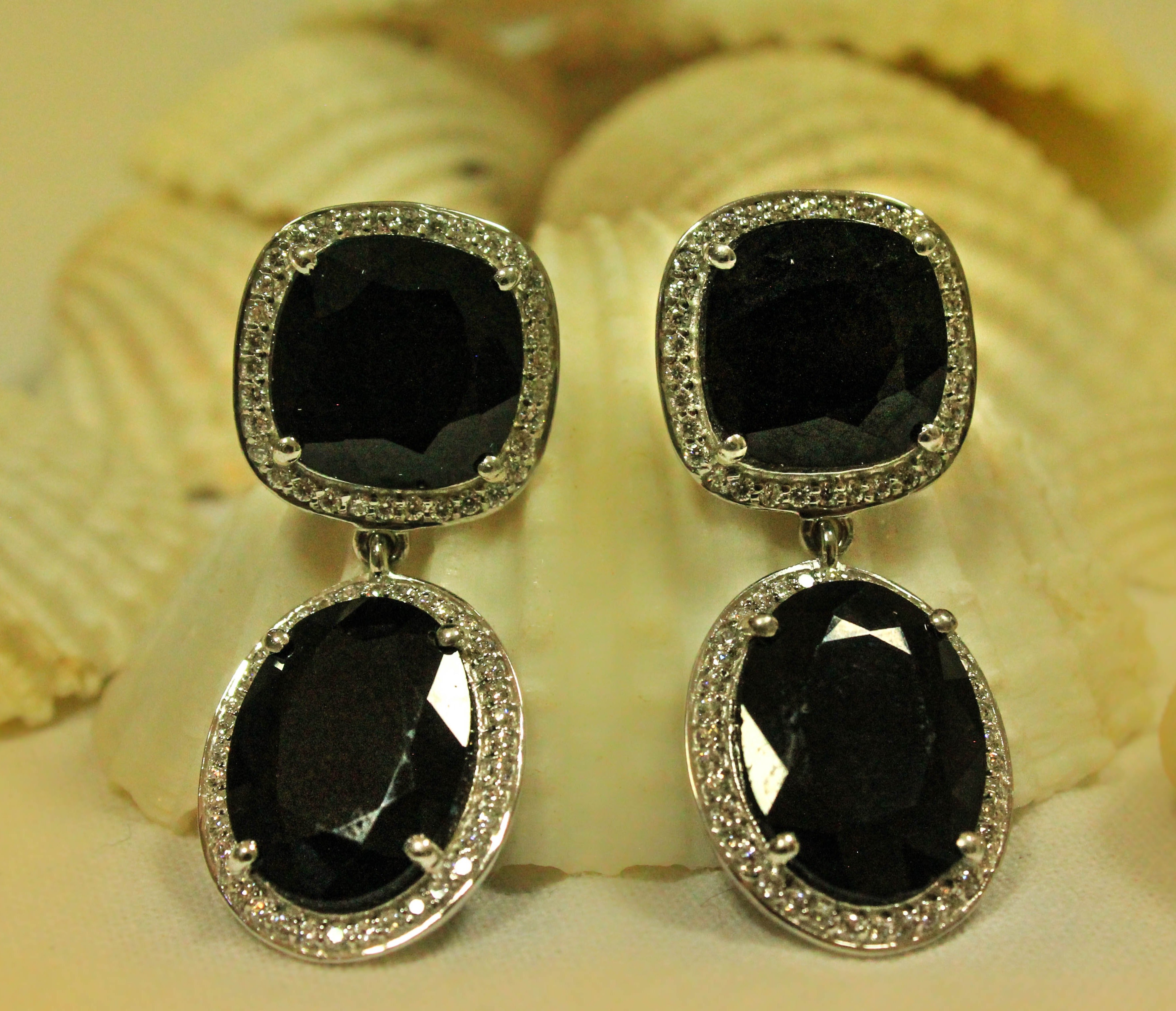 Black stone rhomboid Silver drop Earrings  Shilphaatcom