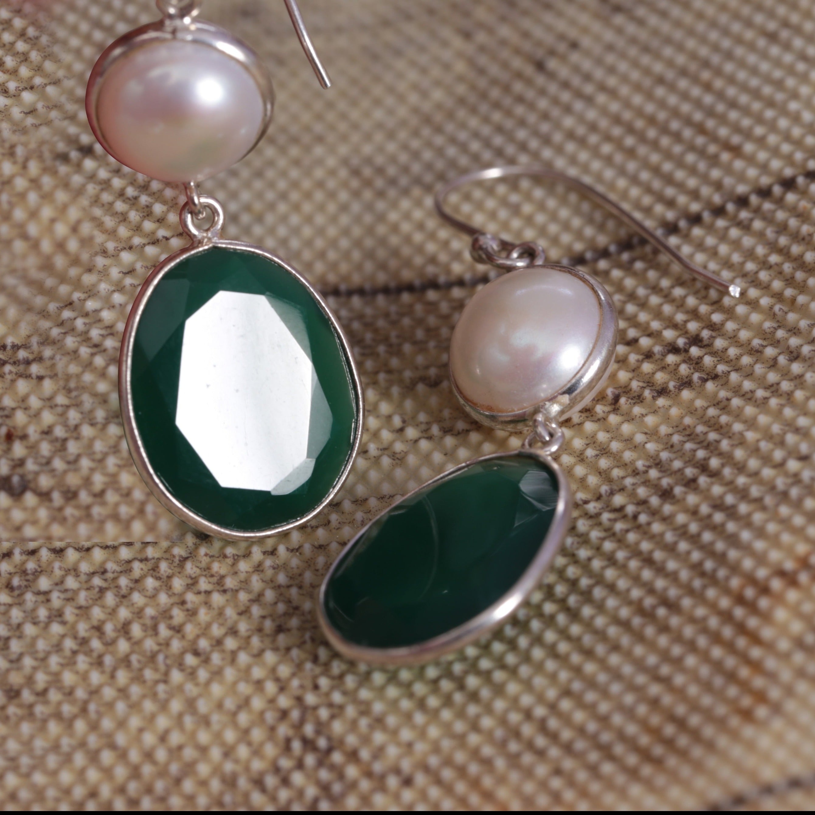 Blisse Allure Green Onyx and Pearl Drop Earrings