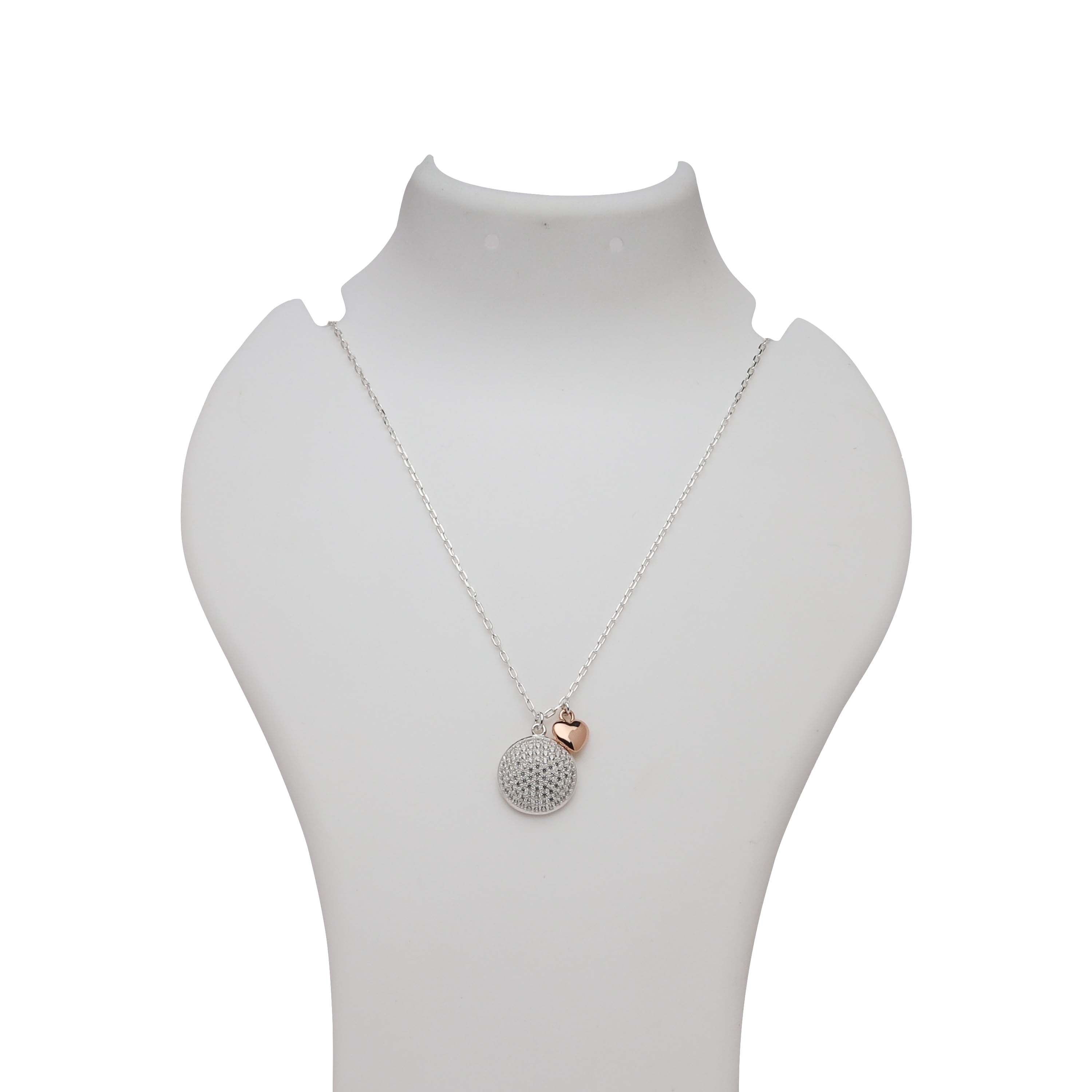 Blisse Allure 925 Sterling Silver White CZ Pendent Necklace with Heart shaped Charm in Rose Gold Finish