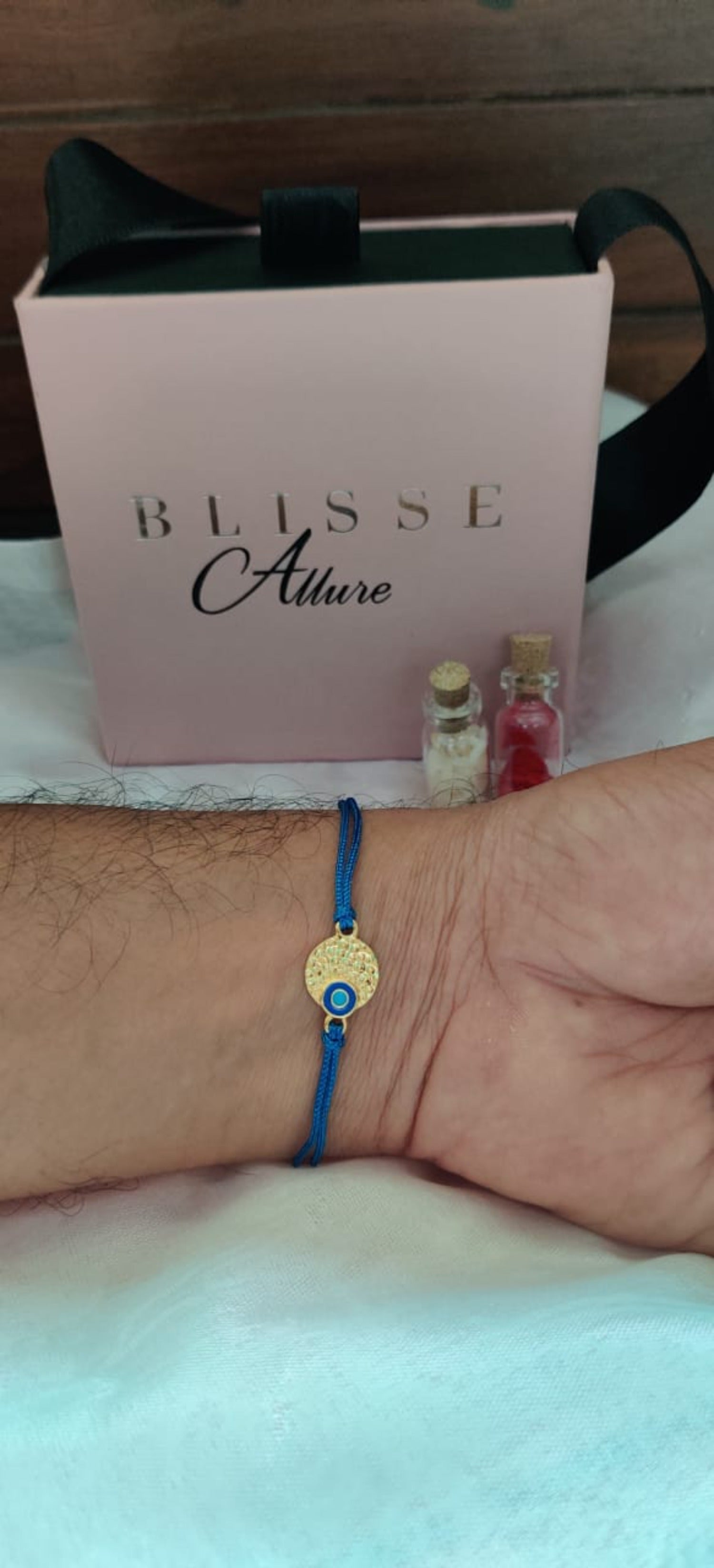 Blisse Allure Sterling Silver Nazar Rakhi in Hammered Gold Disc for your Brother