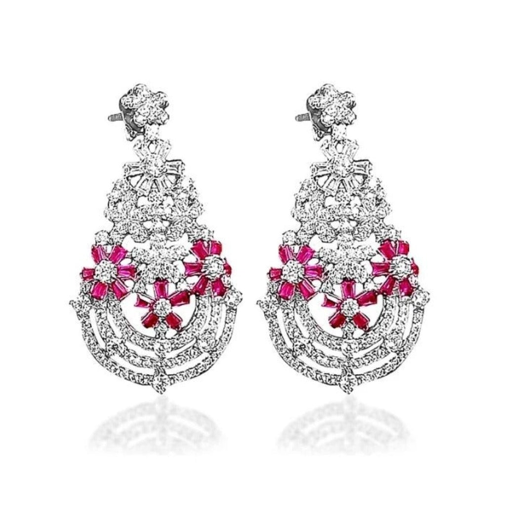 Blisse Allure 925 Sterling Silver White And Pink CZ Dangling Earrings