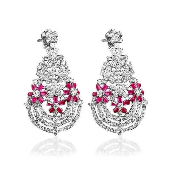 Blisse Allure 925 Sterling Silver White And Pink CZ Dangling Earrings