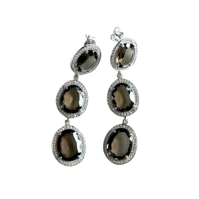 Blisse Allure 925 Sterling Silver Smoky Quartz Cz Dangler Earrings For Women