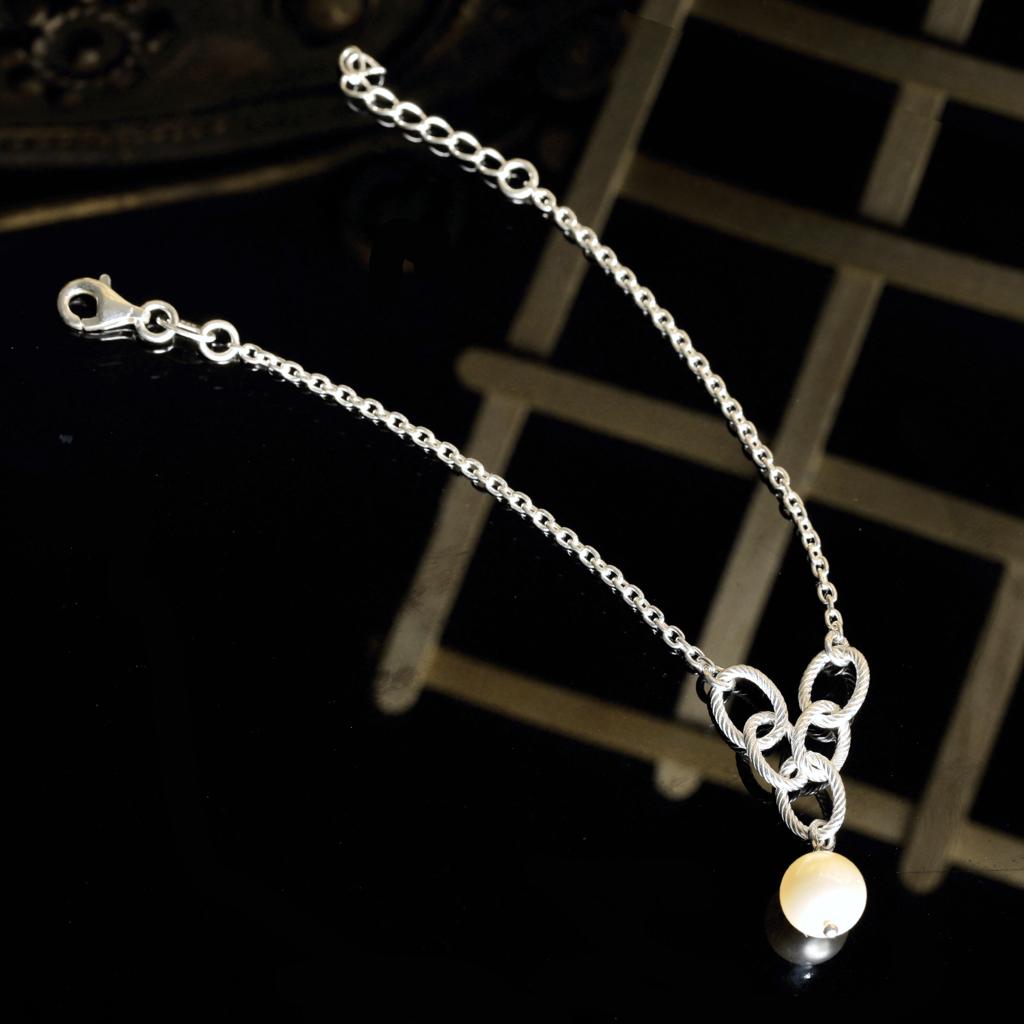 Blisse Allure 925 Sterling Silver Link Bracelet with Pearl Drop