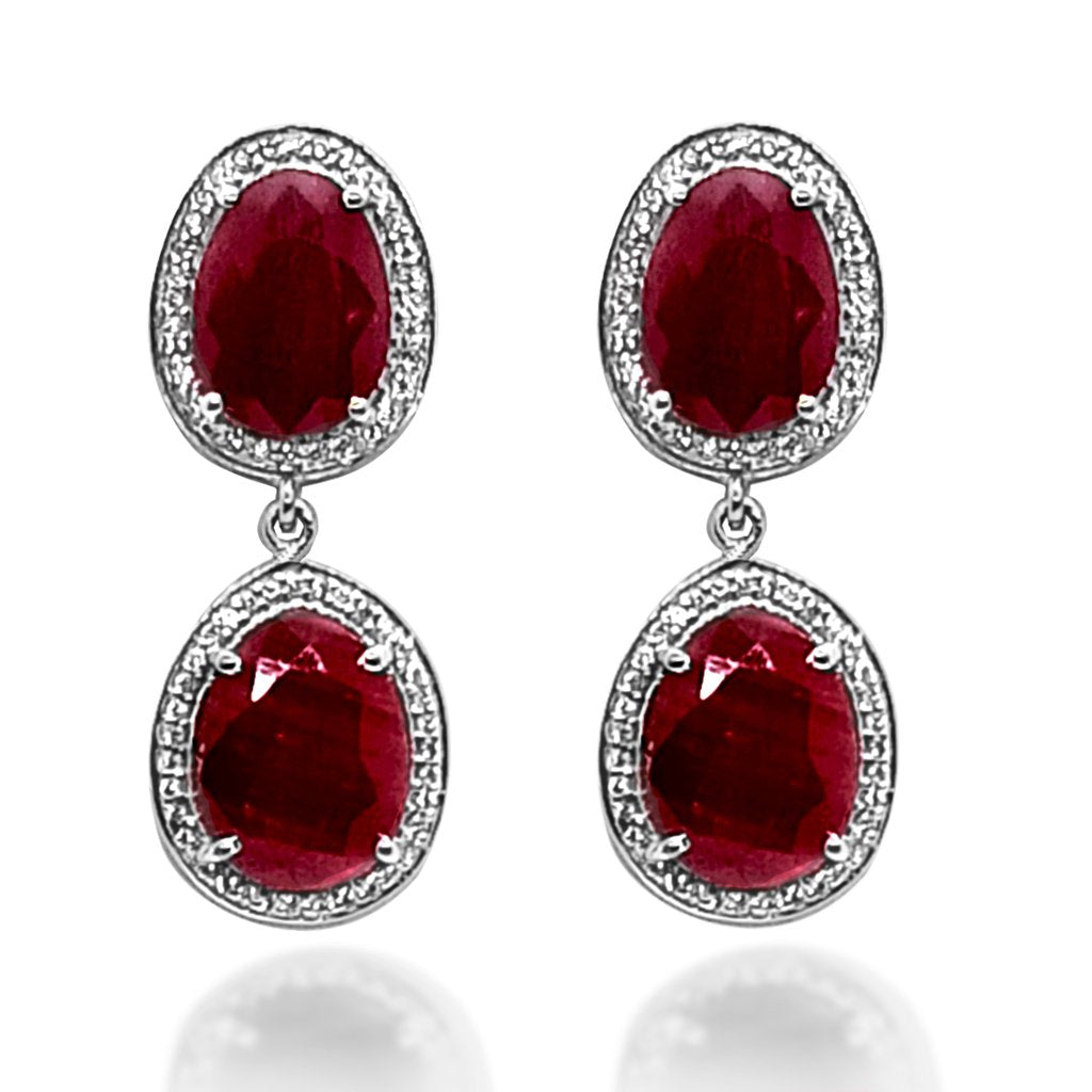 Blisse 925 Silver Pink Ruby Talpe Stone CZ Earring For Women