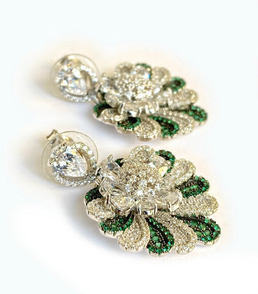 Blisse Allure 925 Sterling Silver White And Green CZ Earrings