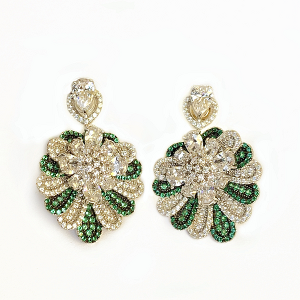 Blisse Allure 925 Sterling Silver White And Green CZ Earrings