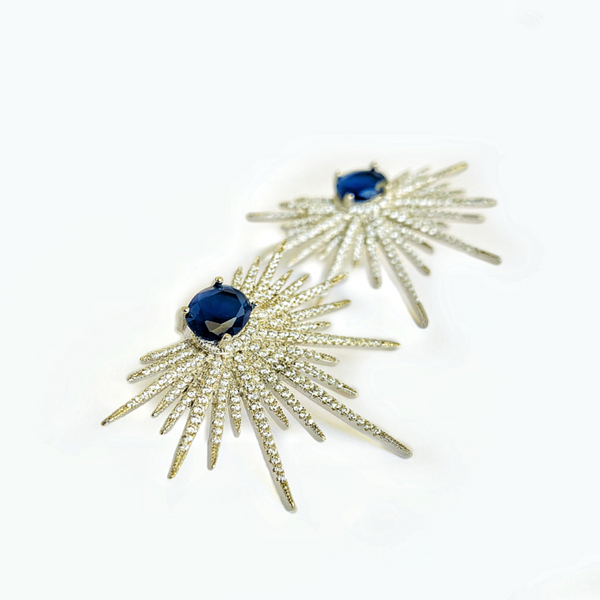Blisse Allure 925 Sterling Silver White and Blue CZ Earrings