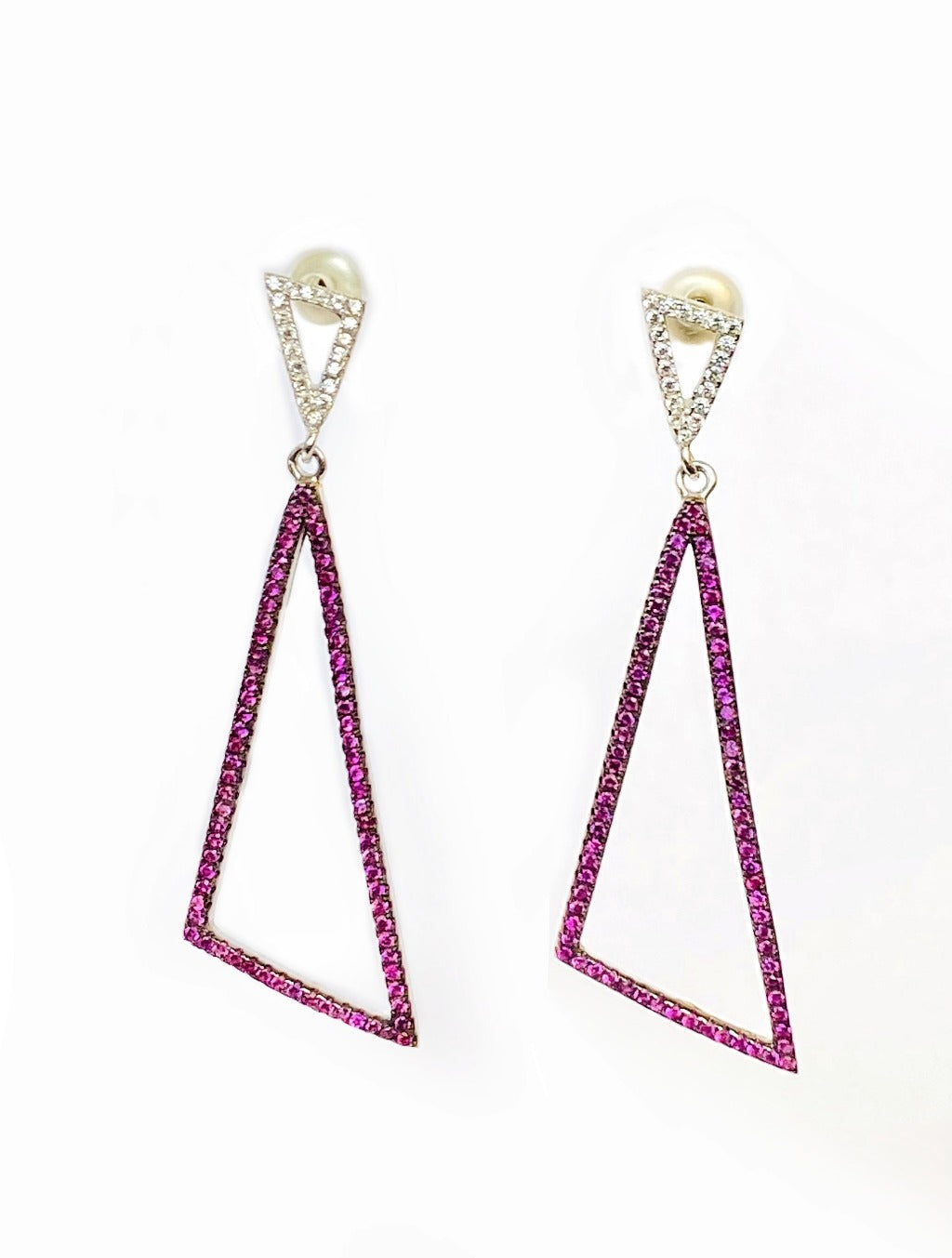 Blisse Allure 925 Sterling Silver Triangular White And Pink CZ Drop Earrings