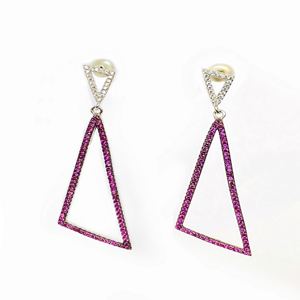 Blisse Allure 925 Sterling Silver Triangular White And Pink CZ Drop Earrings