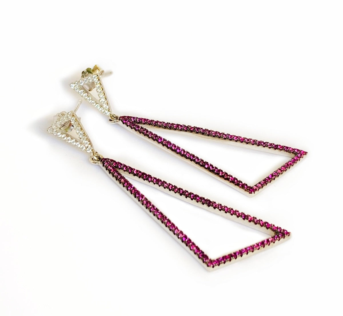 Blisse Allure 925 Sterling Silver Triangular White And Pink CZ Drop Earrings