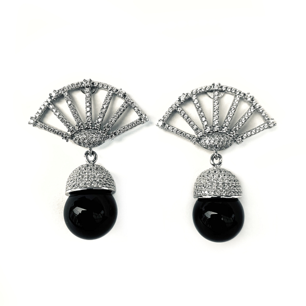 Blisse Allure 925 Sterling Silver White CZ With Black Pearl Drop Earrings