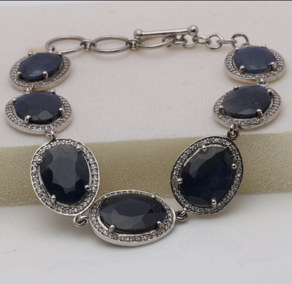 Blisse Allure 925 Sterling Blue Sapphire with White CZ Silver Bracelet For Women