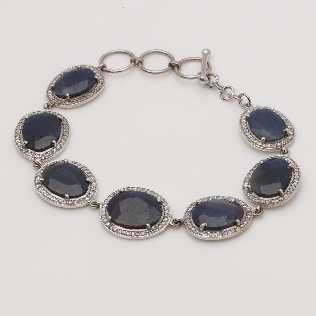 Blisse Allure 925 Sterling Blue Sapphire with White CZ Silver Bracelet For Women