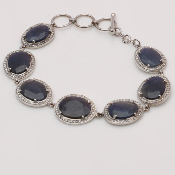 Blisse Allure 925 Sterling Blue Sapphire with White CZ Silver Bracelet For Women