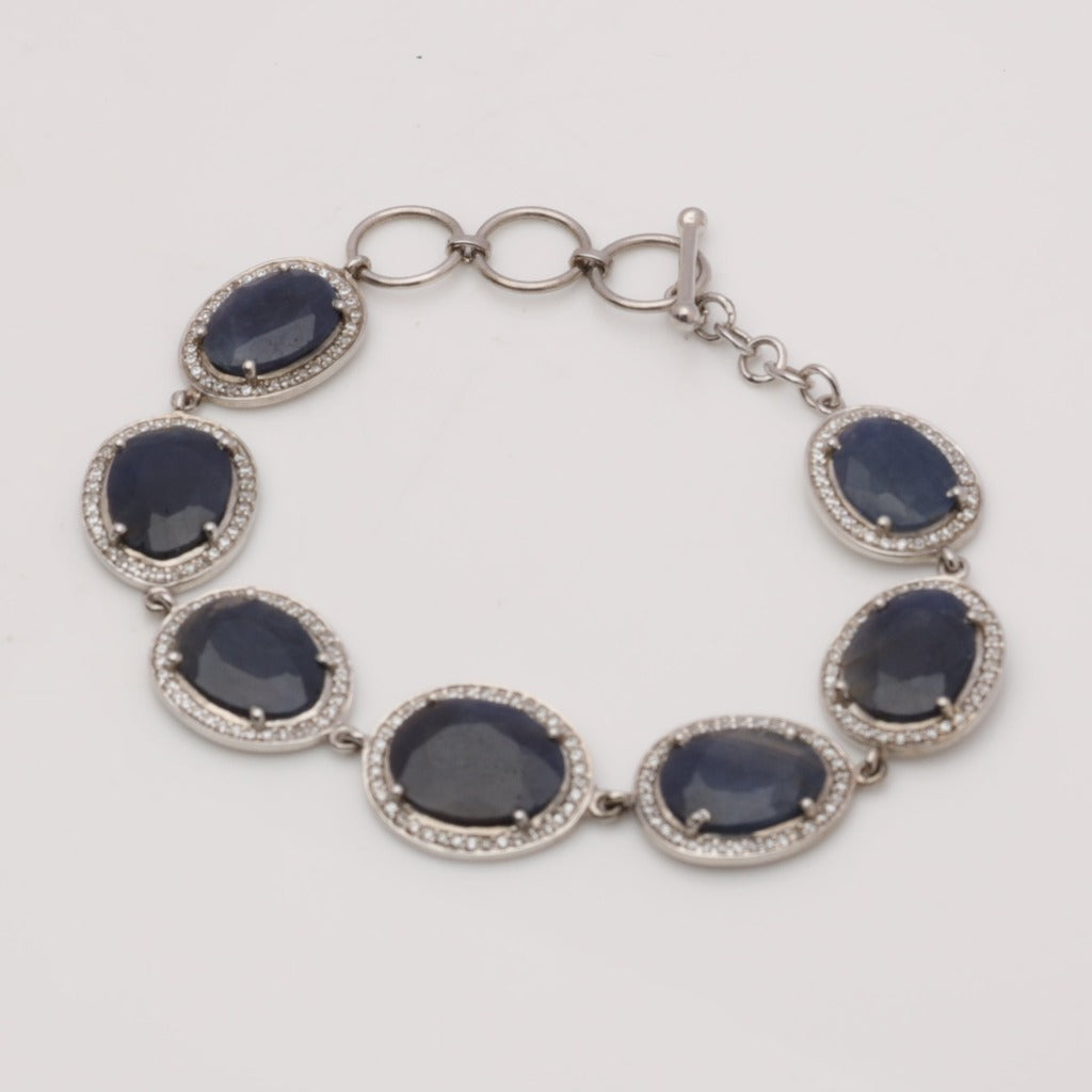 Blisse Allure 925 Sterling Blue Sapphire with White CZ Silver Bracelet For Women