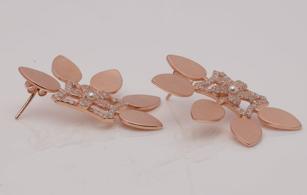 Blisse Allure 925 Sterling Silver Rose Gold Five Leaves With White CZ Earring