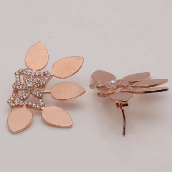 Blisse Allure 925 Sterling Silver Rose Gold Five Leaves With White CZ Earring