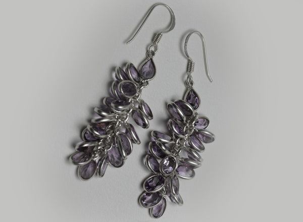 Blisse Allure 925 Sterling Amethyst Bunch Drop Design Silver Earrings For Women